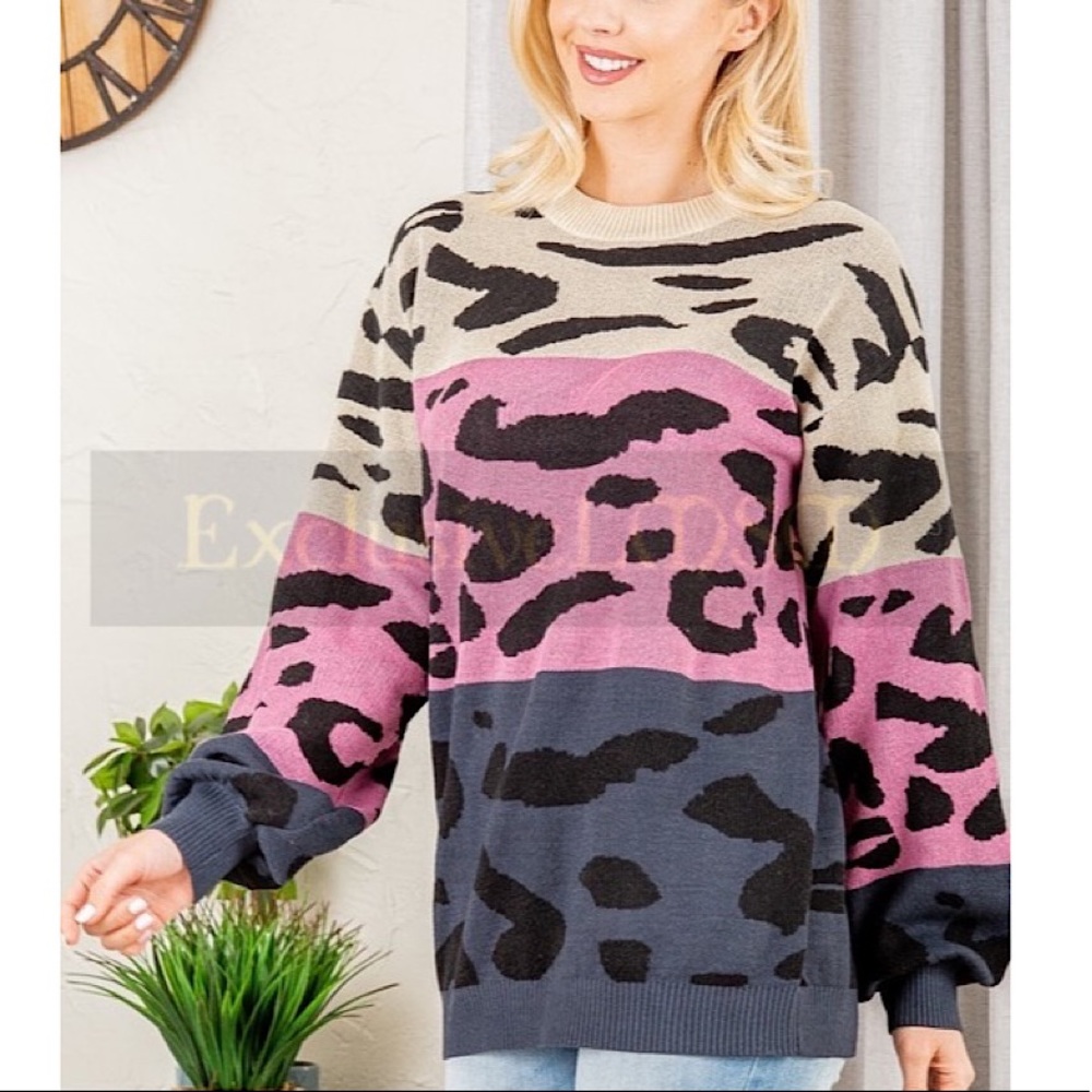 Animal Print Block Sweater